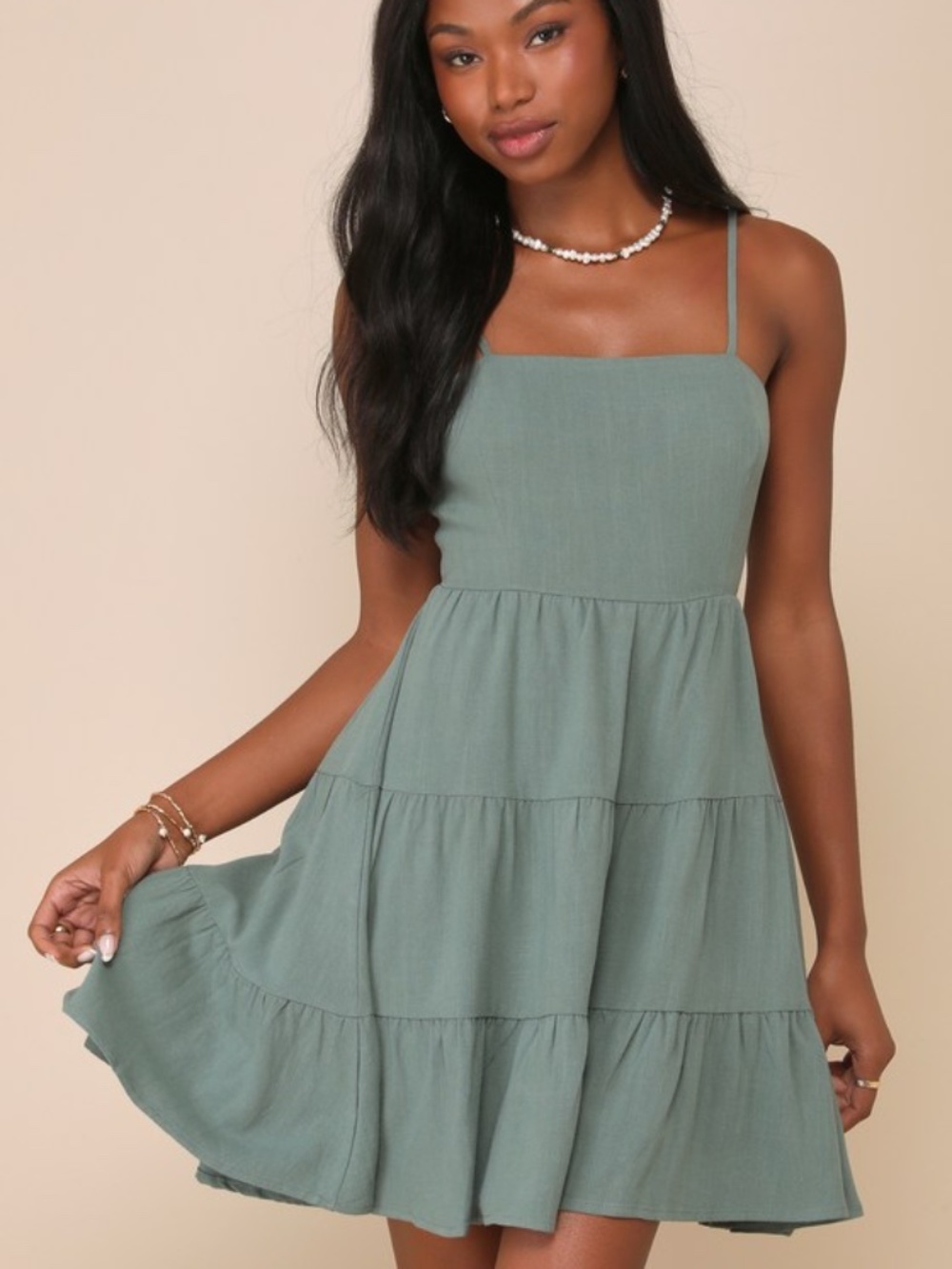 Lulus Make A Day Of It Green Cutout Tiered Mini Dress - Size M